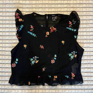 Forever 21 Sheer Black Ruffled Tank Top Size M